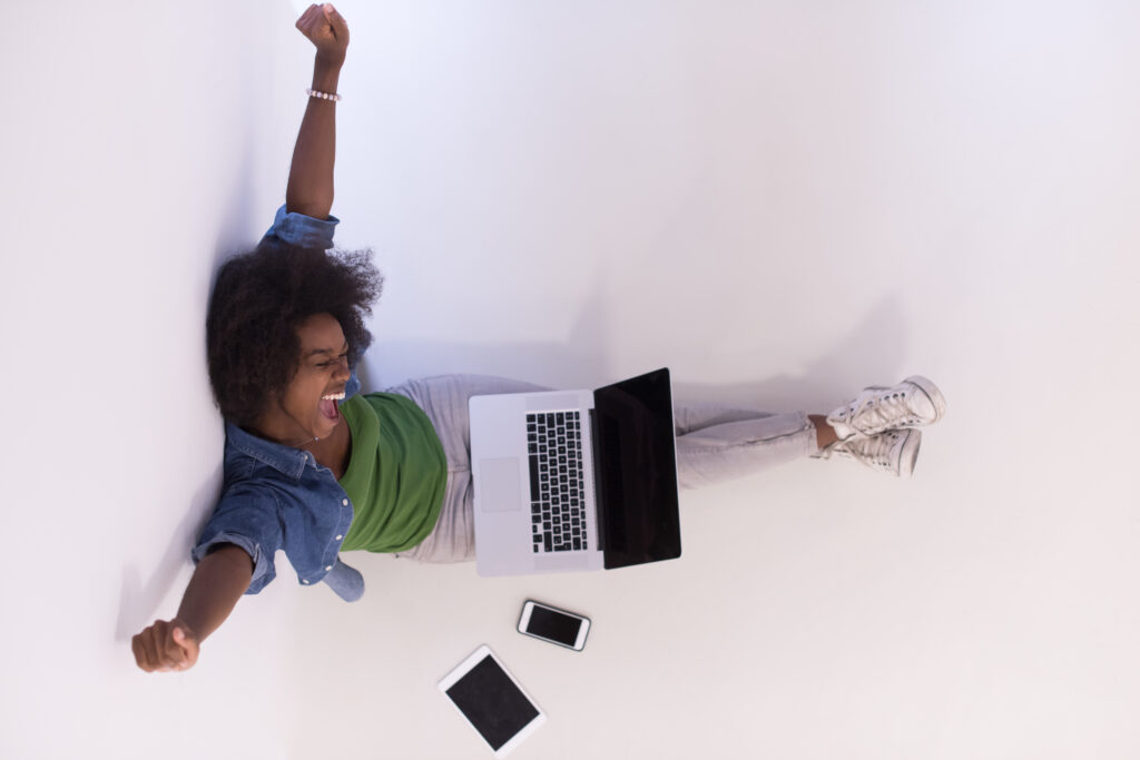 Vecteezy African American Woman Sitting On Floor With Laptop Top View 12079854 1024x683
