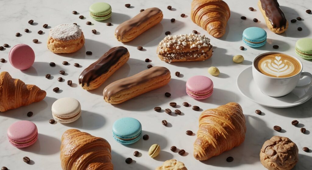 vecteezy a variety of pastries and coffee on a marble surface 71365579